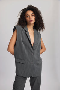 Gestuz - Joelle Waistcoat - Grey Pinstripe